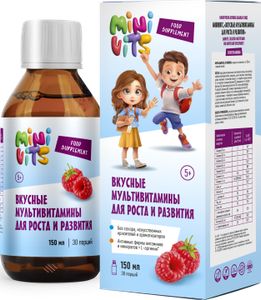 Minivits, Вкусные мультивитамины для роста и развития, со вкусом малины, жидкость, 150 мл