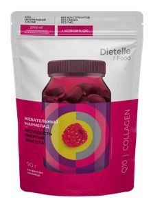 Dietelle, Мармелад жевательный с коллагеном и коэнзимом Q10, со вкусом «малина», 90 г