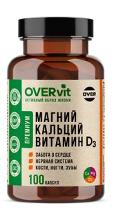 OVERVit, Магний (цитрат)+Кальций (цитрат)+Витамин D3, капсулы, 100 шт.