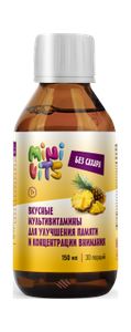 Minivits, Вкусные мультивитамины для улучшения памяти и концентрации внимания, со вкусом ананас, жидкость, 150 мл