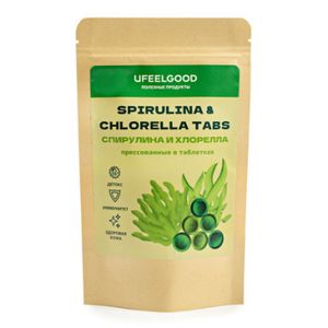 UFEELGOOD, Спирулина и хлорелла прессованные в таблетках, (микс 2в1), 100 г