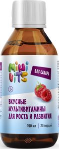 Minivits, Вкусные мультивитамины для роста и развития, со вкусом малины, жидкость, 150 мл