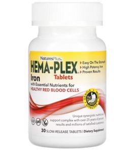 Natures Plus, Комплекс «Hema-Plex» с хелатным железом с длительным высвобождением, таблетки, 30 шт.