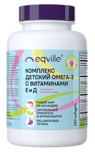 Eqville, Комплекс детский Омега-3 с витаминами Е и Д (малина и травы), капсулы, 120 шт.