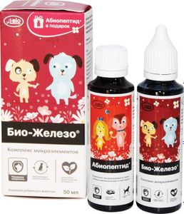 A-BIO, Био-железо с микроэлементами для собак + Абиопептид, жидкость, 50 + 50 мл