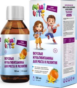 Minivits, Вкусные мультивитамины для роста и развития, со вкусом апельсин-ваниль, жидкость, 150 мл
