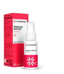Vitaboom, Витамин D3+K2 (МК-7) со вкусом малины, спрей, 30 мл