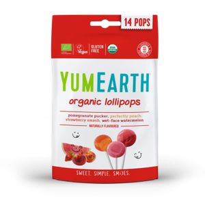 YumEarth, Органическая карамель на палочке со вкусами клубника, арбуз, персик, гранат, 85 г