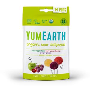 YumEarth, Органическая карамель на палочке со вкусами вишня, зеленое яблоко, виноград, 85 г