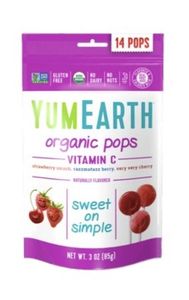 YumEarth, Органическая карамель на палочке с витамином C со вкусами сочная клубника, спелая малина, насыщенная вишня, 85 г.