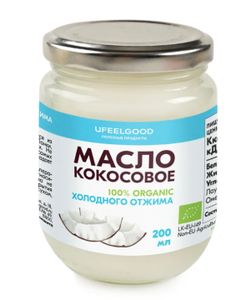 UFEELGOOD, Кокосовое масло холодного отжима пищевое, 200 мл
