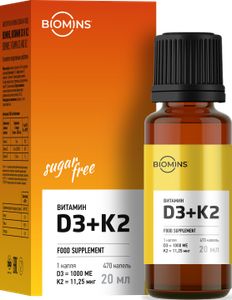 Biomins, Витамин D3 + K2, жидкость, 20 мл