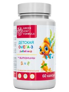 Green Leaf Formula, Детская Омега-3 с витаминами E и D, со вкусом апельсина, капсулы, 60 шт.