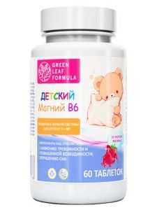 Green Leaf Formula, Магний (цитрат) + B6, со вкусом малины, таблетки, 60 шт.